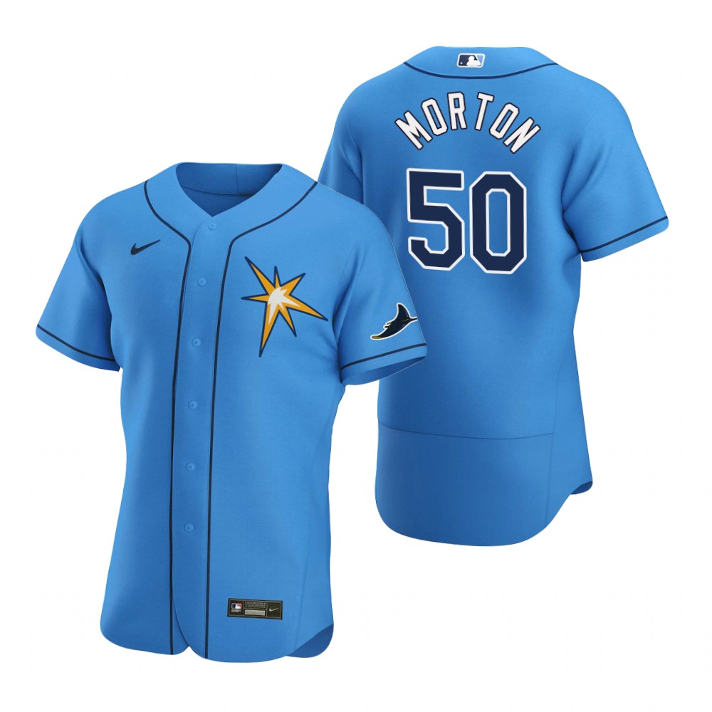 Tampa Bay Rays #50 Charlie Morton Men Nike Light Blue Alternate 2020 Authentic Team MLB Jersey